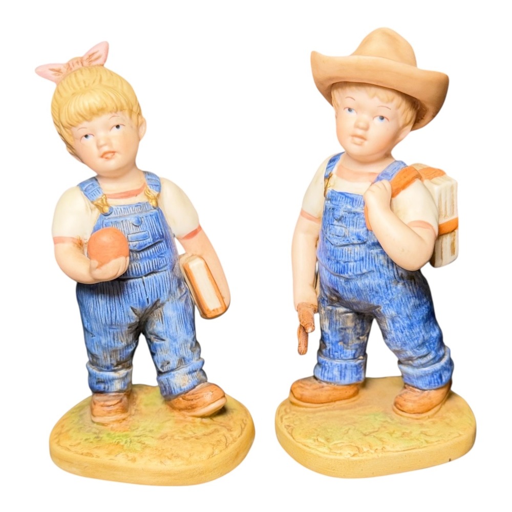 Homco Denim Days Figurine Set Boy and Girl 1513 Vintage 1985 Blue